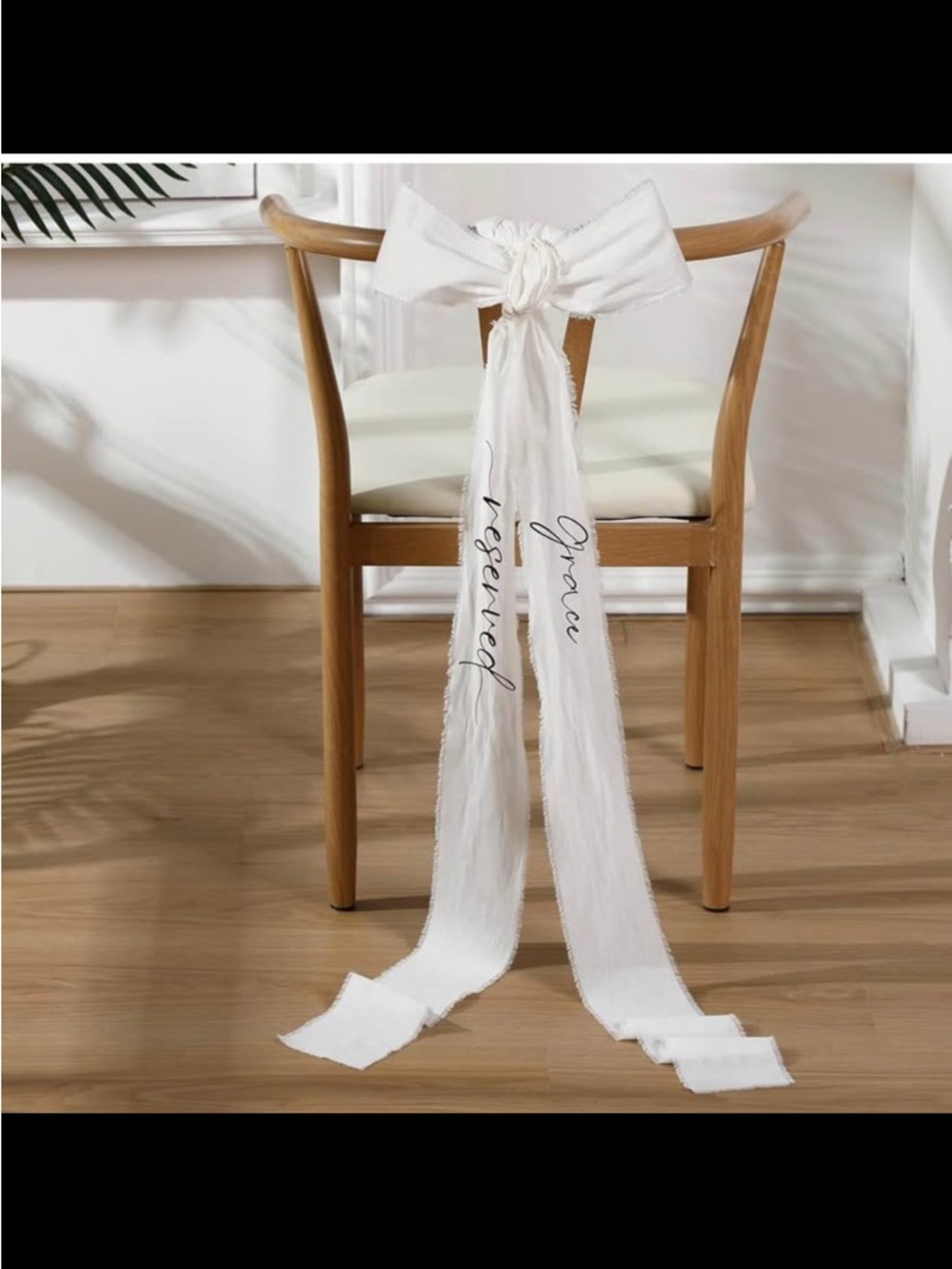 White Wedding Chair Sashes with Customizable Script - Picture 6 of 8